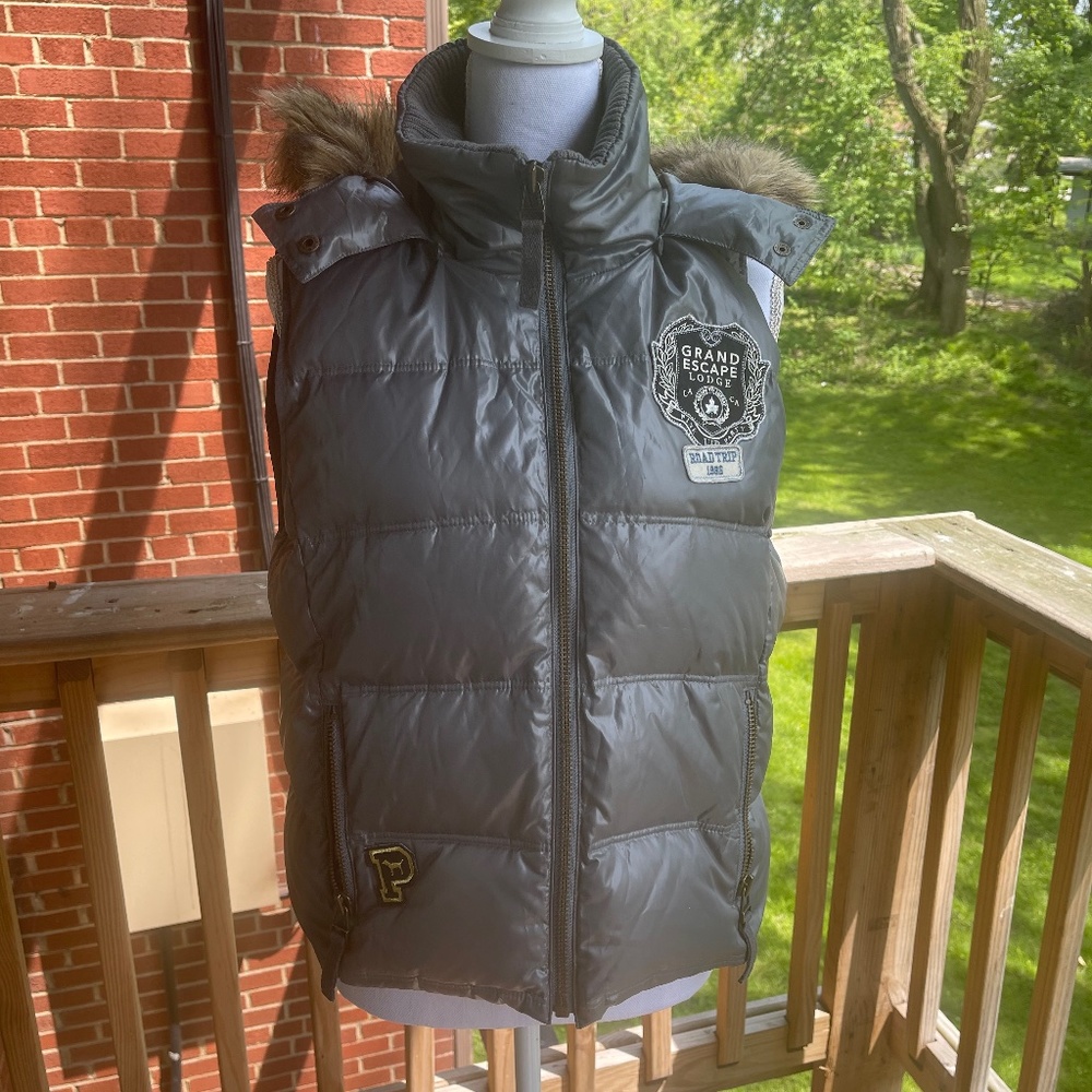 Pink Victoria Secret Puffer Vest Fur Hoodie